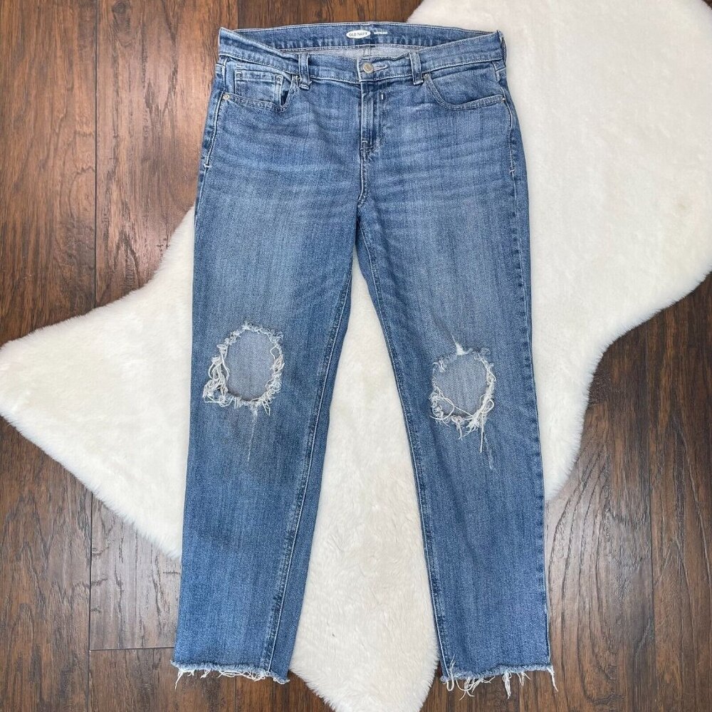 Old Navy Boyfriend Jeans 6 Ripped Knees Raw Hem Women's